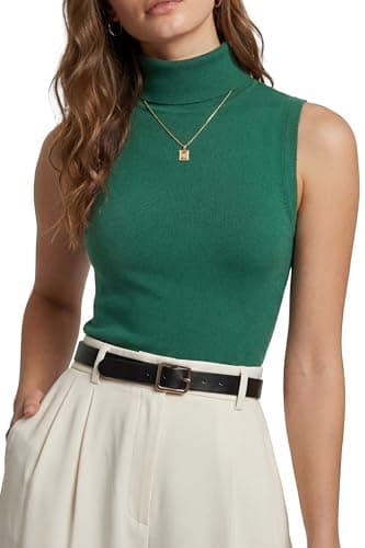 Arach&Cloz Womens Cashmere Mock Neck Tank Tops Sleeveless Vest Short Sleeve High Turtleneck Fall Spring Lightweight Trendy Summer Sweater Soft Slim Fit Work Business Casual Outfits 2026 Teal Green XXL - Image 1