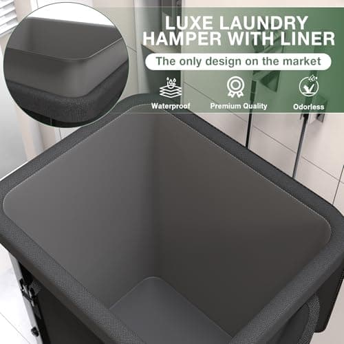 40 Gal(150L) High Grade Large Laundry Basket with Wheels, Rolling Laundry Hamper, Laundry Cart with Metal Frame and Removable Bag Design, Suitable for Laundry Room (Black, 150L) - Thumbnail 3