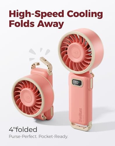 Diveblues Portable Turbo Fan, Pink Travel Fan, Wearable Neck Fan - Thumbnail 3