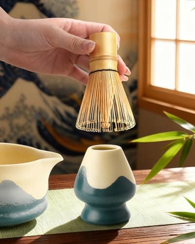 Joiish Matcha Whisk Set, 5 Pieces Ocean-Inspired Matcha Kit, Ceramic Bowl with Spout, Chasen Holder, Bamboo Whisk & Scoop and Stainless Steel Sifter, Premium Macha Tea Gift - Thumbnail 6