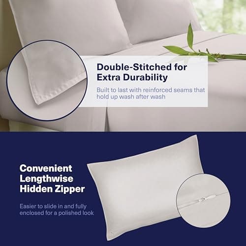 Kickoff Viscose Bamboo Sheets California King Size 4-pc 100% Organic Bamboo Viscose Bed Cooling Sheets Cal King Set Cool Bedding for hot Sleepers Sheet Set - Gift Ready Packaging (Light Grey, CK) - Thumbnail 6