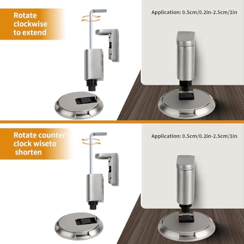 Bak Bo Windproof Door Stoppers 1 Pack Adjustable Bottom of Door Holder Indoor No Drilling Heavy Duty Mechanical Floor Door Stop with Screws and Adhesive Catch Door Keep Door Open Brushed Nickel BN-1 - Thumbnail 3
