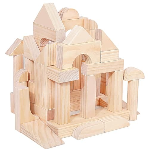 Migargle Large Wooden Building Blocks Set - Educational Preschool Learning Toys with Wooden Storage Box, Toddler Blocks Building and Stacking Toys for 3+ Year Old Boy and Girl Gifts - Image 1
