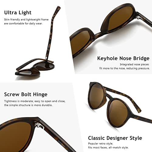 SUNGAIT Women's Classic Vintage Round Polarized Sunglasses Retro Style UV400 (Amber Frame(Matte Finish)/Brown Lens) SGT166 HPKC - Thumbnail 4