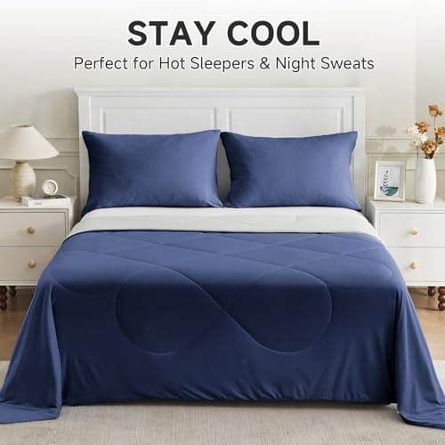 HOMFINE Cooling Comforter for Hot Sleepers - Both Sides Q-Max>0.45 Arc-Chill Cooling Fiber for All-Season, Breathable Soft Keep Cool Summer Blanket for Bed Couch Sofa, Dark Blue, Twin - Thumbnail 5