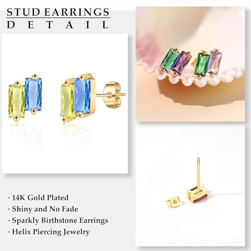 Sistble Emerald Earrings Gold Studs Earring for Women May Birthday Gifts Women Cubic Zirconia Earrings Studs Dainty Birthstone Earrings Thanksgiving Christmas Gift Stocking Stuffers Ideas - Thumbnail 6