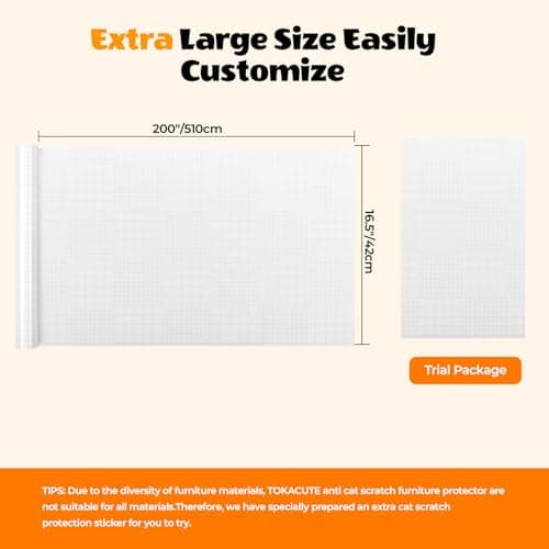 TOKACUTE 200" x 16.5" Anti Cat Scratch Furniture Protector, Single-Sided Sticky Couch Protector from Cats Claws, Couch Corner Guard Under Pet Claws, Thicken Viny Flexible Scratch Deterrent Tape - Thumbnail 4
