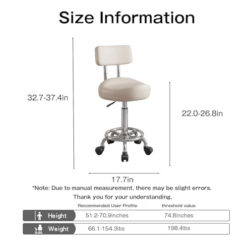 Walktory Vanity Chair with Back Small Armless Office Chair with Wheels and Footrest, PU Leather Adjustable Height Swivel Chair for Bedroom, Home Office White - Thumbnail 2