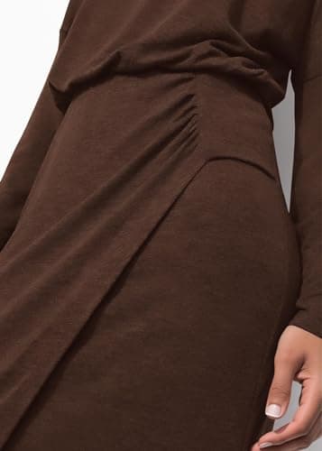 KIRUNDO Long Sleeve Dress for Women 2026 Spring Summer Boat Neck Cocktail Wedding Guest Knit Wrap Ruched Slit Maxi Dresses(Dark Brown, XX-Large) - Thumbnail 6