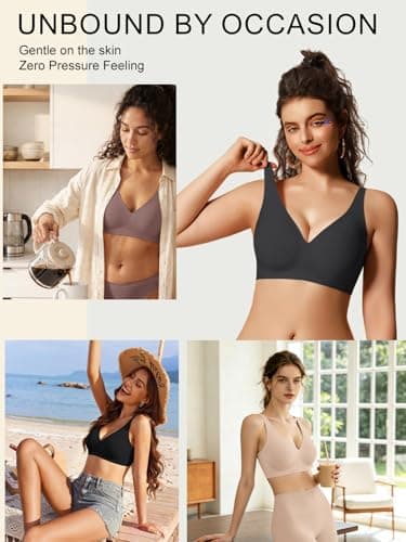 COCOMARTS Jelly Bras for Women No Underwire Seamless Push Up Comfortable Tshirt Everyday Deep V Bra with Support and Lift Black Medium - Thumbnail 5