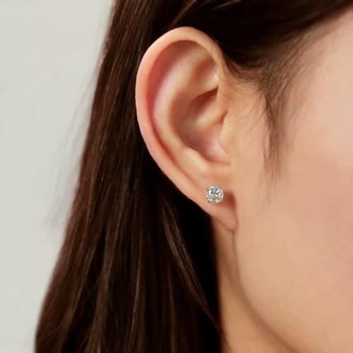 Lyniuoy Women's Diamond Shine Moissanite Studs Earrings 18K White Gold Plated 925 Sterling Silver Hypoallergenic Flat Back Stud Earrings For Sensitive Ear 8mm 2.0ct X2 - Thumbnail 6