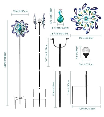 VUFOZ Peacock Wind Spinners Outdoor for Garden, Colorful Metal Kinetic Yard Art with Radial Motion, Decorative Outdoor Wind Sculpture for Lawn, Patio & Walkway - Thumbnail 5