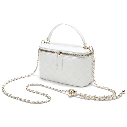 Goinsound Small Crossbody Bags for Women Vanity Purse with Mirror Mini Quilted Box Purses with Chain Strap White - Image 1