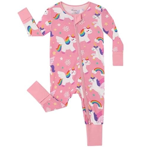 Infant Boys Girls Outfit Clothes Set Newborn Baby Romper Bamboo Long Sleeve Zipper Bodysuit Jumpsuit (Unicorn, 1-3M)