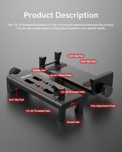 Aluminum Tablet Tripod Mount for iPad, Universal Adjustable Tablet Holder with Dual 1/4"-20 Screw Holes, Quick Release Design, Tripod Adapter Compatible with iPad Pro/Air/Mini, Galaxy Tab, Surface Pro - Thumbnail 5