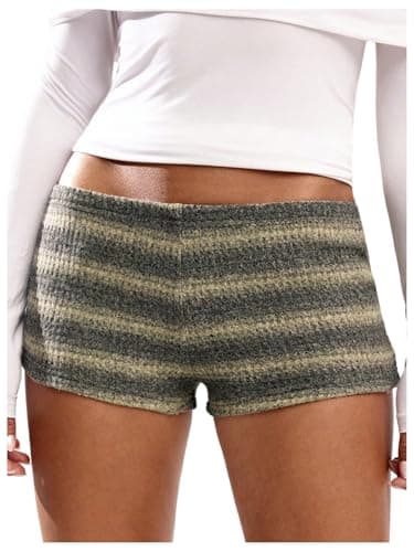 SOLY HUX Women's Knit Micro Shorts Striped Y2k Low Rise Booty Mini Shorts Color Block Strechy Loungewear Green Striped Small - Image 1