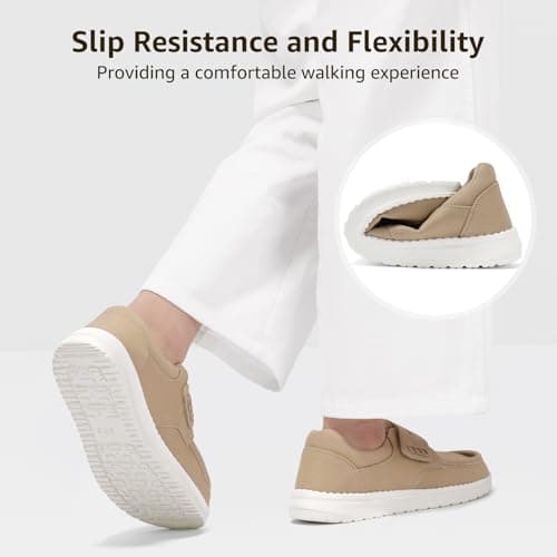 STQ Slip on Wide Toe Box Canvas Sneakers Orthopedic Shoes for Women Plantar Fasciitis Relief Nude Size 6 - Thumbnail 6