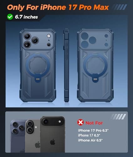 FNTCASE for iPhone 17 Pro-Max Case: [360 Spin Magnetic Ring Kickstand] [Compatible for MagSafe] [Screen Protector] Heavy Duty Military Grade Protective Phone Case with Stand Translucent Blue - Thumbnail 2