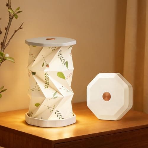 NGOKPYD Portable Foldable Mini Night Light, Touch Control Dimmable USB Rechargeable Paper Lantern Lamp, Boho Minimalist Plant Leaf Pattern Rotating Warm Desk Light for Travel Bedroom Living Room - Image 1