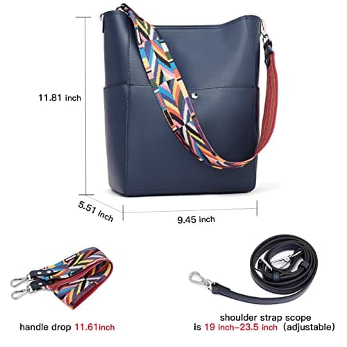 BROMEN Handbags for Women Bucket Bags Vegan Leather Purses and Handbags Crossbody Purse Navy - Thumbnail 4