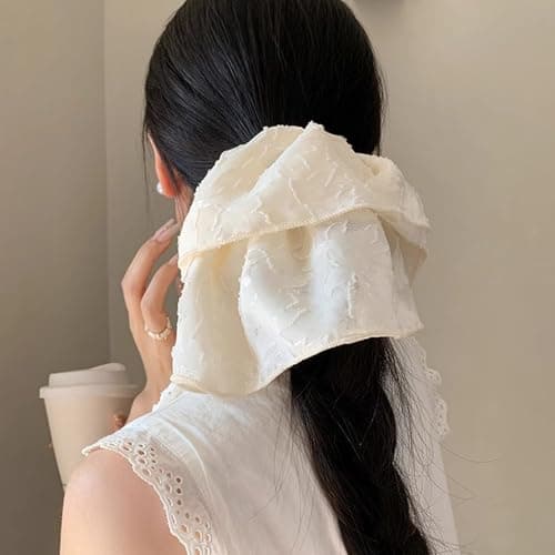 Jseng 3PCS Extra Large Scrunchies for Hair, Korea lace Hair Ties, Beige, Pink, Black - Thumbnail 2
