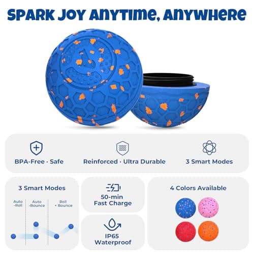 Fsitego Interactive Dog Ball Toys, Automatic Moving Bouncing, Rotating Smart Dog Toy for Small, Medium, Large to Keep Them Busy, Durable E-TPU Material & IP65 Waterproof, 5H Continuous Use(Blue) - Thumbnail 3
