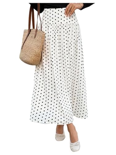 Milumia Women's Polka Dots Print Flowy Long Skirt Elegant Pleated High Waisted Flared Maxi Skirts Mluti White Medium - Image 1