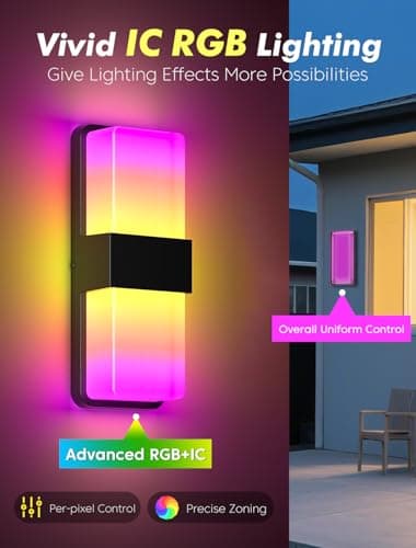 FILIYANO Outdoor Wall Lights, RGBCW Smart LED Lamp, Color Changing Front Door Sconce, Porch Lights Outdoor Light Fixture,12in Exterior Wall Sconces, Remote & Wi-Fi Control, IP65 Waterproof, 2 Pack - Thumbnail 6