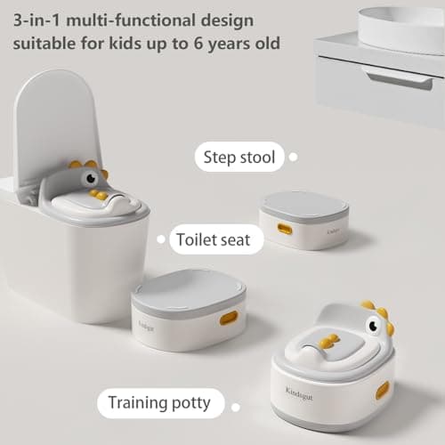 Toddler Potty Toilet for Baby 3-in-1 Training Seat, Potty Chair for kids Portable Removable Seat with Sturdy Step Stool, Splash Guard & Comfortable Backrest, Bowl Easy to Clean - Thumbnail 2
