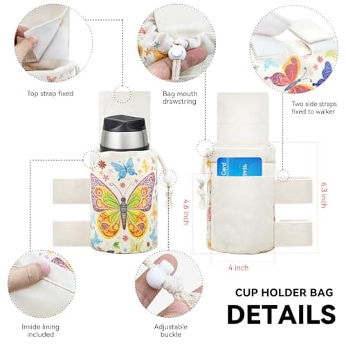 Verigud Walker Bag with Cup Holder, Walker Accessories for Seniors, Walker Pouch for Folding Walker, Portable Walker Storage Bags - Thumbnail 3