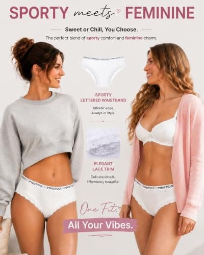 FINETOO Cotton underwear for women Cheeky Bikini Panties Low Rise Soft Lace Hipster Sexy Panty for Dailywear 6 Pack - Thumbnail 6
