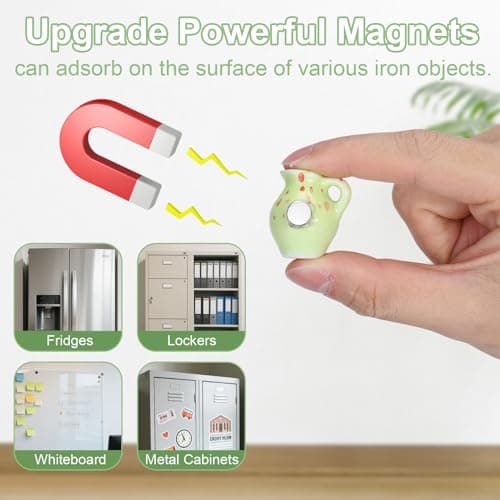 Mini Vase Magnets for Fridge 6PCS - 3D Ceramic Tiny Plant Vase Magnets Fridge Decoration Set Design for Refrigerator, Lockers & Office Spaces (6PCS, with Flower) - Thumbnail 5