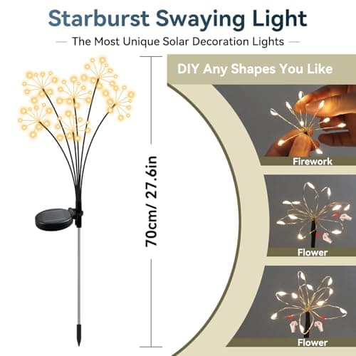 Slyuexu Solar Garden Lights 2 Pack Waterproof Swaying Starburst Light Solar Outdoor Lights for Yard Patio Walkway Pathway Party Wedding Decoration, Unique Gifts for Women, Warm White - Thumbnail 2