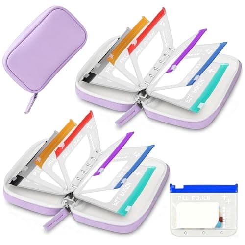 NeLiangIA Lavender Purple Weekly Pill Organizer, Waterproof Travel Medicine Organizer with 7 Color Pouches, Pastilleros para Medicamentos, Portable Travel Pill Organizer for Daily & Trip Use