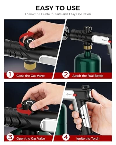 Propane Torch Gun, Weed Torch Propane Burner & Cooking Blow Torch with Safety Lock, One-Touch Max Fire, Adjustable Flame for Searing Steak, BBQ, Charcoal Starter & Weed Burning (Tank Not Included) - Thumbnail 4