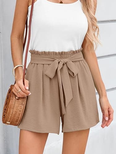 DEARCASE Women's Wide Leg Shorts with Pockets Light Khaki XX-Large Lightweight High Waisted Adjustable Tie Knot Loose Fit Summer Lounge Cute Trousers - Thumbnail 2
