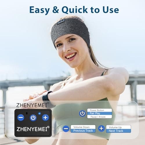 ZHENYEMEI Sleep Headphones Wireless Bluetooth 5.4 Headband, Sports Earphones Sleep Earbuds with HD Stereo Speaker Microphone for Workout Jogging Yoga Insomnia Air Travel Meditation Unique Gifts Gray - Thumbnail 4