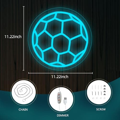 Soccer Neon Sign, Dimmable LED Neon Lights for Wall Decor, Football Neon Signs USB-Powered, Sports Neon Signs for Room Bedroom Decor Unique Gift for Teen Boys & Soccer Fans(Ice Blue) - Thumbnail 2