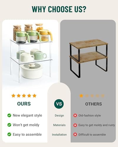 Bobomoment Acrylic Cabinet Organizer, Set of 2 Shelf Organizer, Spice Rack Organizer for Cabinet, Desk Countertop Organizer, Stackable Shelves for Pantry Kitchen Storage and Organization - Thumbnail 5