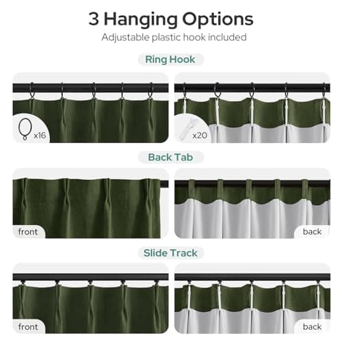 HOMEIDEAS Olive Green Pinch Pleated Curtains 100% Blackout,Linen Blend Luxury Thermal Insulated with Adjustable Hooks, for Living Room Bedroom Modern Farmhouse Decor, 40" Wx96 L 2 Panels - Thumbnail 5