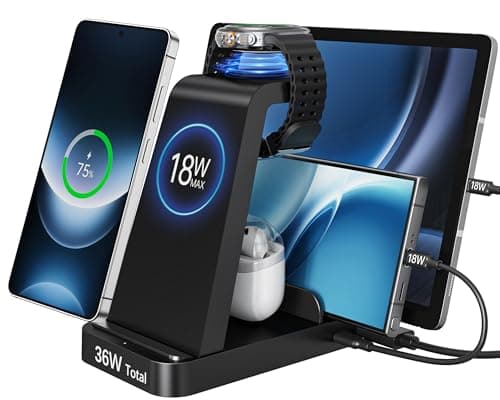 5 in 1 Samsung Charging Station, Android Wireless Charger for Samsung Galaxy S26 Ultra/S25/S24/S23/S22/S21, Chargers Stand for Galaxy Watch Ultra/7/6/5, Galaxy Buds 2/2 Pro, Black - Image 1