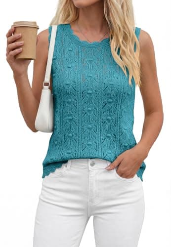 BTFBM Crochet Tank Tops for Women Sleeveless Loose Sweater Vest Top Summer Spring 2026 Cover Ups Beach Vacation Clothes(Light Lake Blue, Medium) - Thumbnail 6