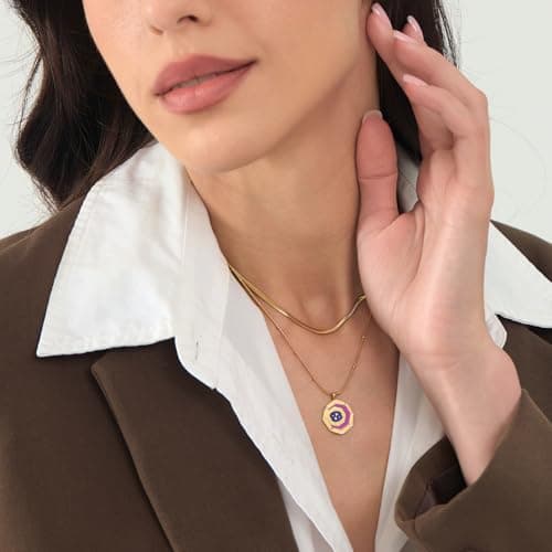 LETFLY Cancer Zodiac Necklace for Women, 18K Gold Plated Octagon Shaped Pendant with Cubic Zirconia Adjustable Layered Snake Chain for Womens Jewelry Gifts - Thumbnail 2