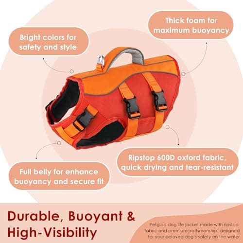 Dog Life Jacket, High Buoyancy Dog Life Vest with Handle for Swimming Boating, Adjustable Swimming Vest with Reflective Trim for Small Medium Large Dogs - Orange, XL - Thumbnail 2