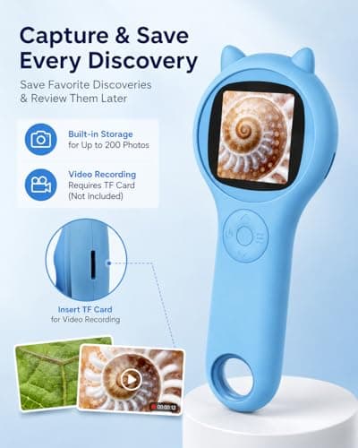 Outdoor Exploration Microscope for Kids, 500X Portable Digital Microscope with 2" IPS Screen, Summer Camping Travel STEM Toy Age 5-12 (Blue) - Thumbnail 3