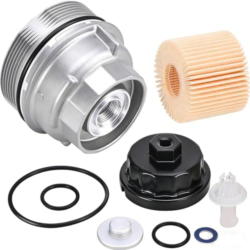 Aluminum Oil Filter Housing Cap Assembly 15620-31060 with Drain Plug 15643-31050 O-Ring Seal - Compatible with Toyota Camry RAV4 Highlander Tacoma 4Runner Lexus ES350 RX350, Replace 04152-YZZA1 Filter