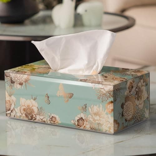 Timetrace Glass Tissue Box Cover Rectangle-Floral and Butterfly Pattern Decorative Tissue Holder with Velvet Lining for Home Decor, Living Room, Bedroom, Kitchen, Office & Christmas/New Year Gifts - Image 1