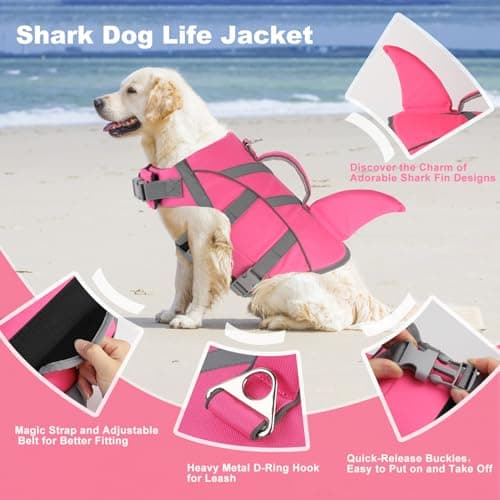 Doglay Dog Life Jacket Shark, Dog Life Vest for Swimming and Boating, High Visibility & High Flotation Swimming Vest with Rescue Handle, Adjustable Puppy Lifesaver for Small Medium Large Dogs - Thumbnail 4