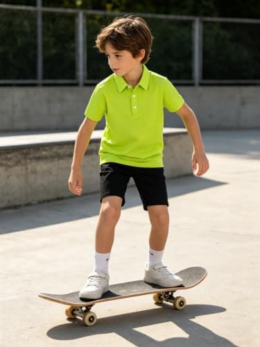 Cozople Boys Polo Shirts Short Sleeve Slim Fit Golf Shirts Moisture Wicking Athletic Casual Kids School Uniform，Neon Green，Size 9-10 - Thumbnail 4