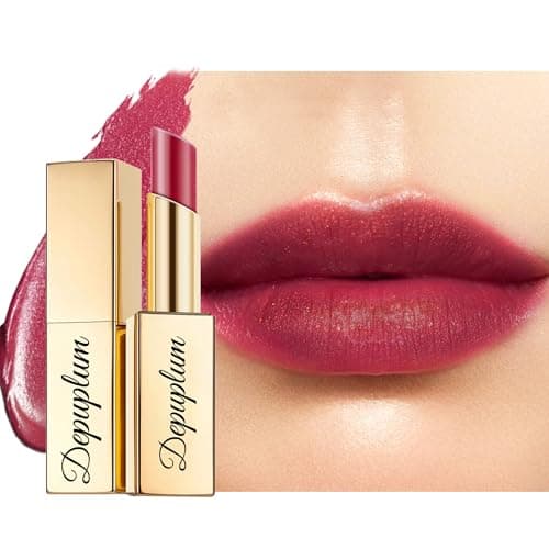 Depuplum Dark Burgundy Red Shimmer Lipstick for Women Moisture Tinted Lip Balm Mauve Nourish Cruelty Free Lip Gloss Glitter Lip Stick (ZG112 Deep Love - Dark Red)